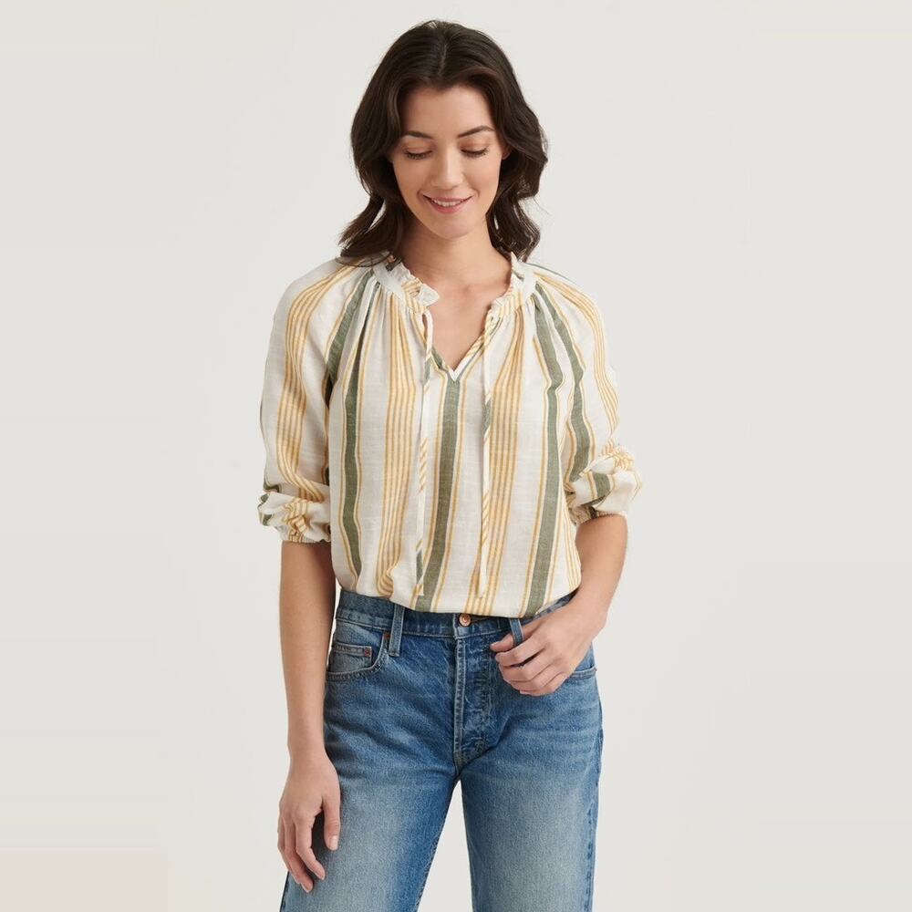 Lucky Brand Aubree Peasant Top Womens XL Natural Muti Stripe